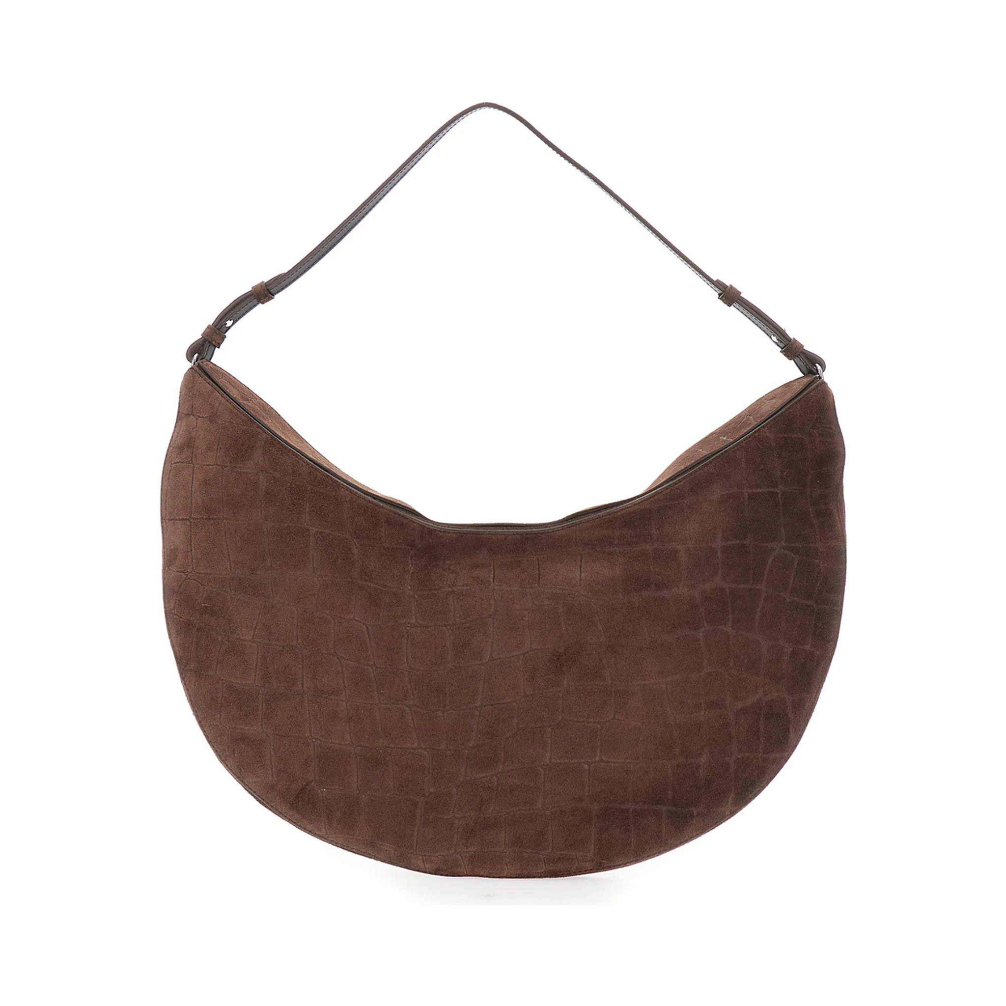 Le Calisso Rond Large Brown Shoulder Bag with Adjustable Strap and Embossed Crodocile Effect in Leather Woman