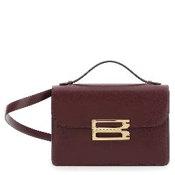 Dorian Bordeaux Shoulder Bag with Adjustable and Removable Shoulder Strap and Logo Plaque on the Front in Leather Woman
