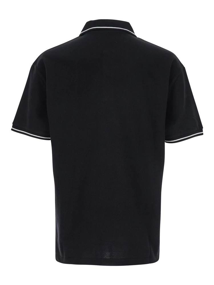 Black Polo Shirt with Classic Collar and Logo Lettering Embroidery on the Front in Cotton Man alternative