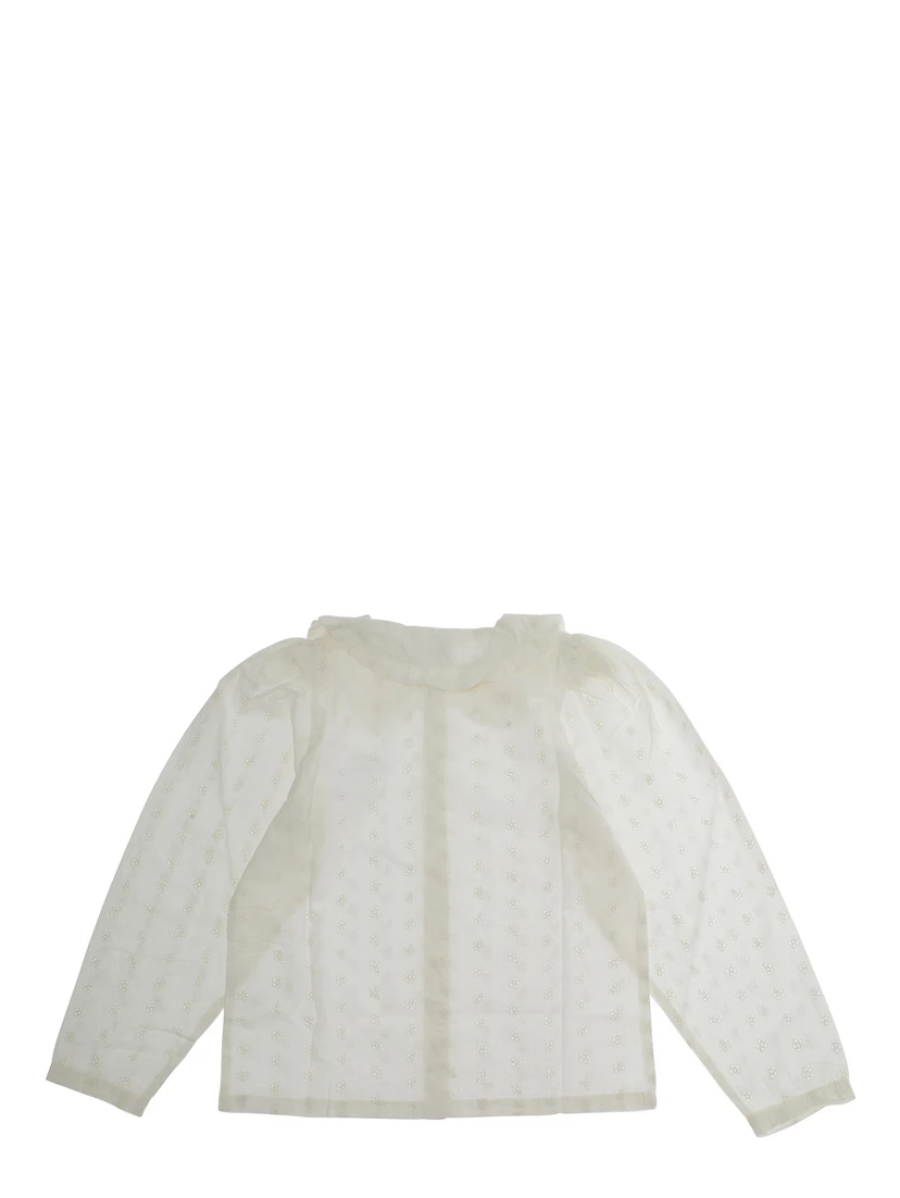 White Shirt with Peter Pan Collar and Strawberry Embroidery in Cotton Girl