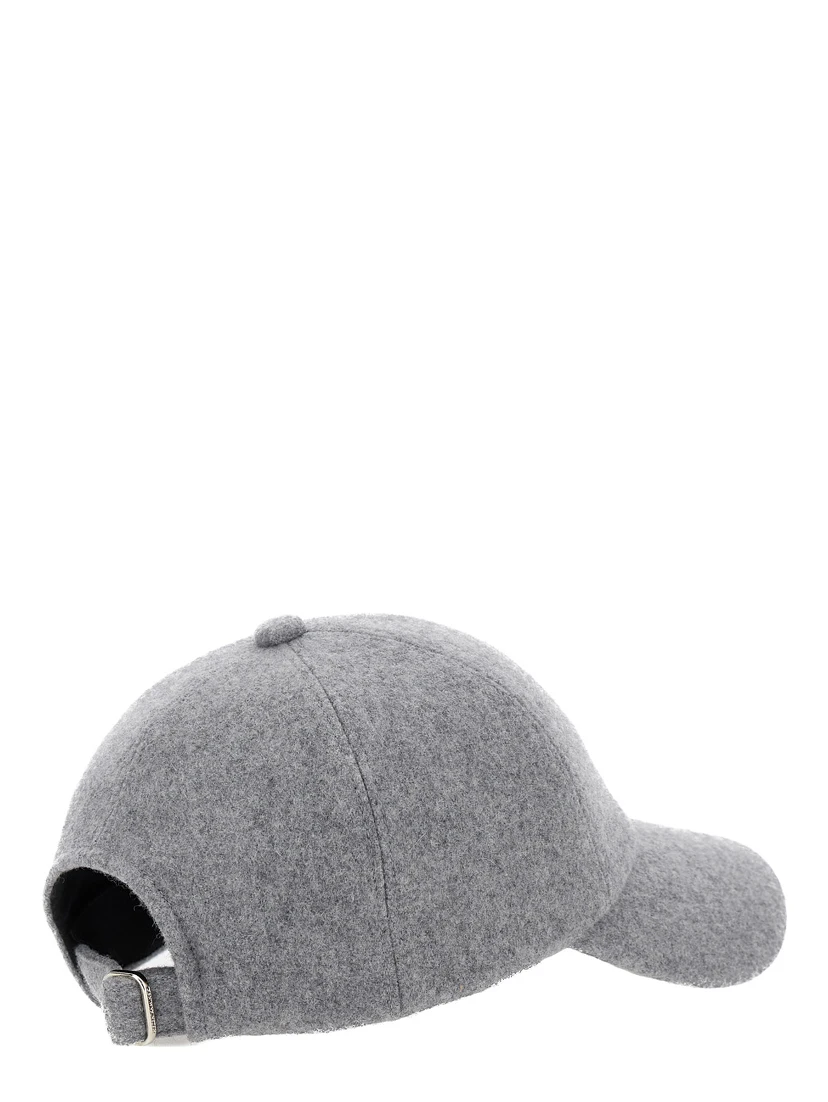 Grey Baseball Cap with Logo Embroidery on the Front in Wool Woman