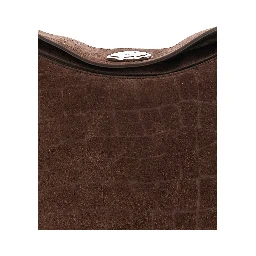 Le Calisso Rond Large Brown Shoulder Bag with Adjustable Strap and Embossed Crodocile Effect in Leather Woman
