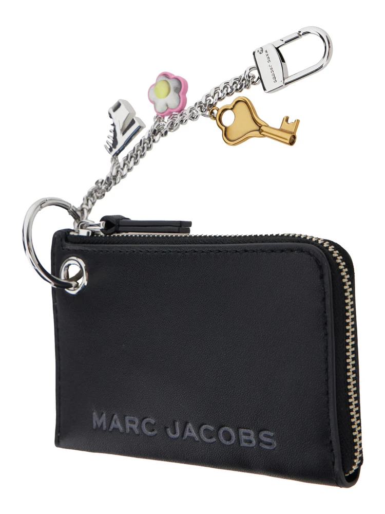 The Coin Purse Charm Black Keychain with Logo Lettering on the Front and Charm Embellishments in Grained Leather Woman alternative