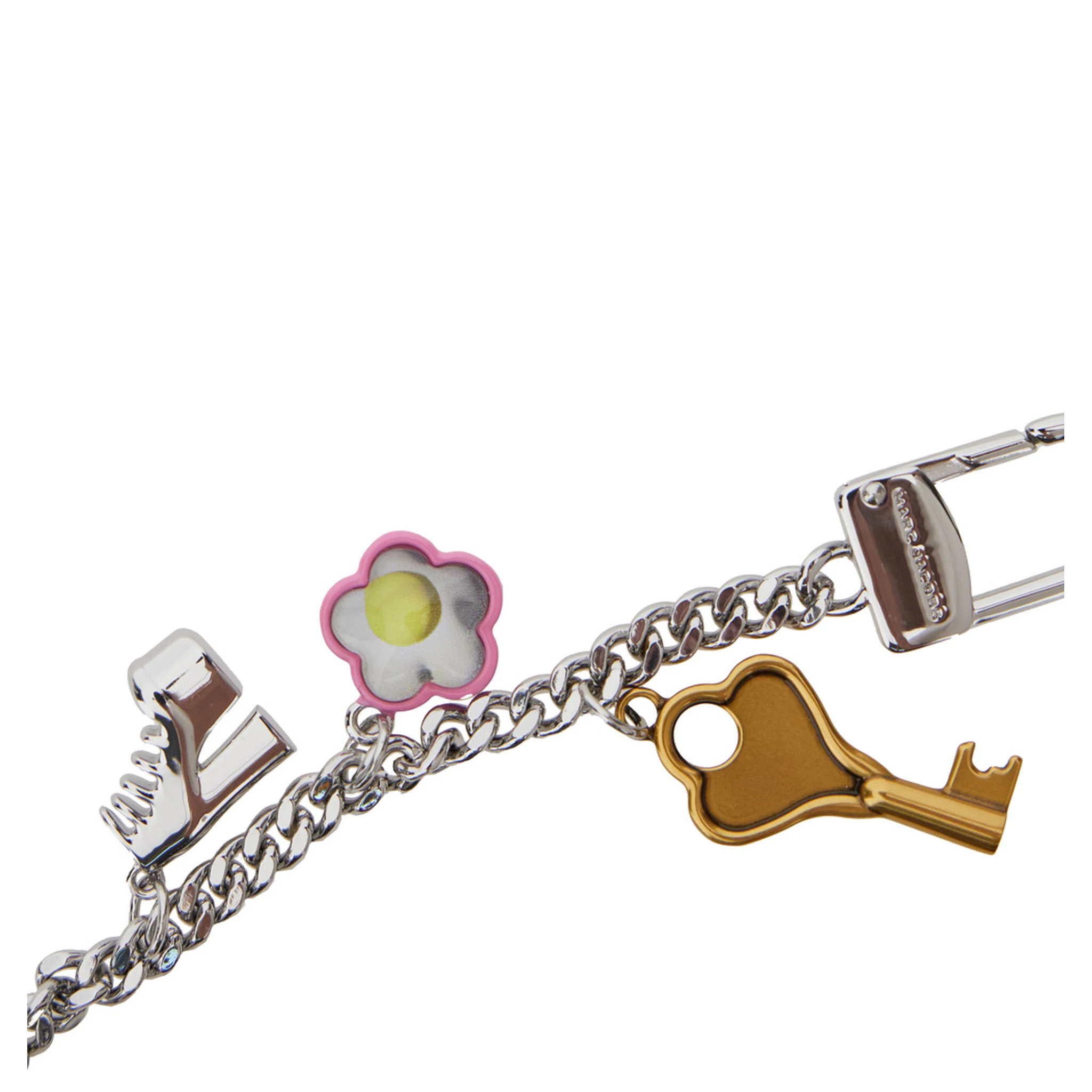 The Coin Purse Charm Black Keychain with Logo Lettering on the Front and Charm Embellishments in Grained Leather Woman