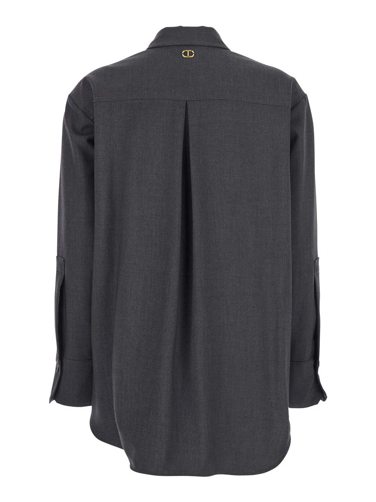 Grey Shirt with Classic Collar and Logo Plaque on the Rear in Viscose Blend Stretch Woman alternative