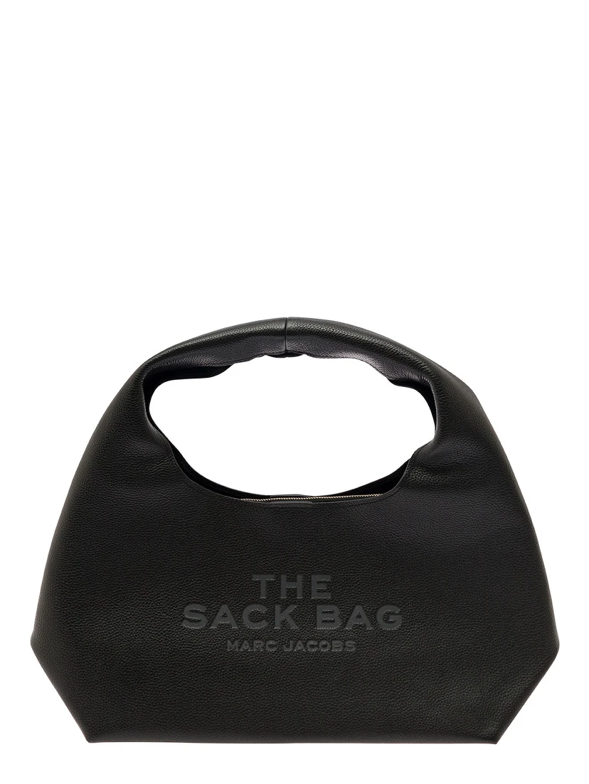 The Sack Black Shoulder Bag with Embossed Logo in Hammered Leather Woman