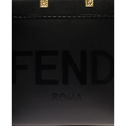 Sunshine Black Handbag with Embossed Logo and Tortoiseshell Handles in Leather Woman