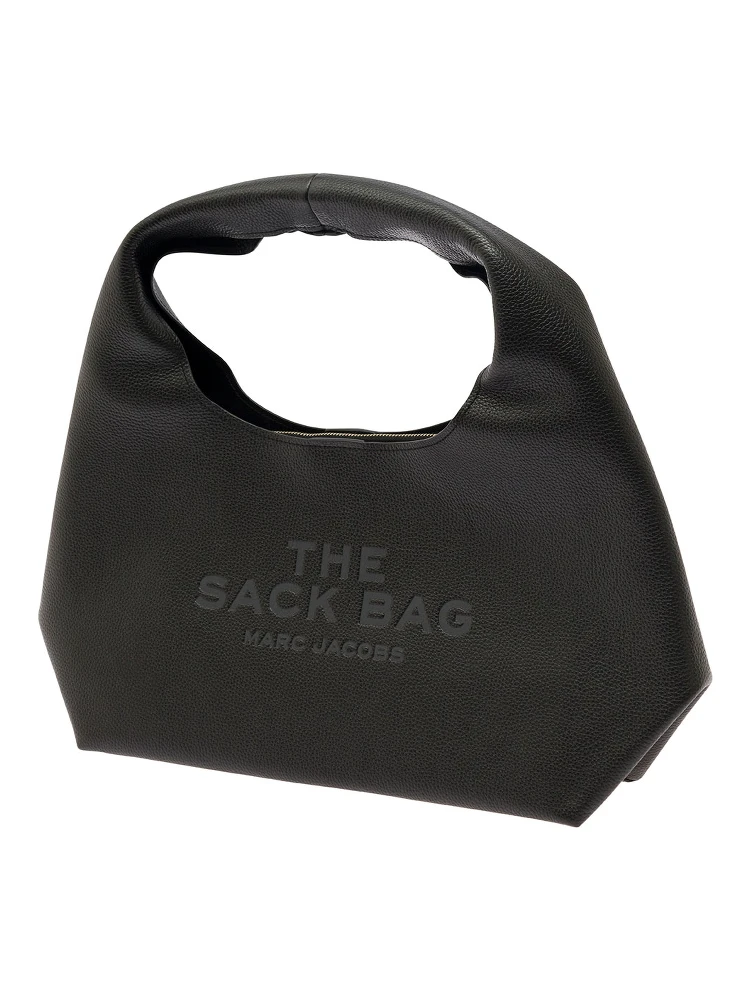 The Sack Black Shoulder Bag with Embossed Logo in Hammered Leather Woman alternative