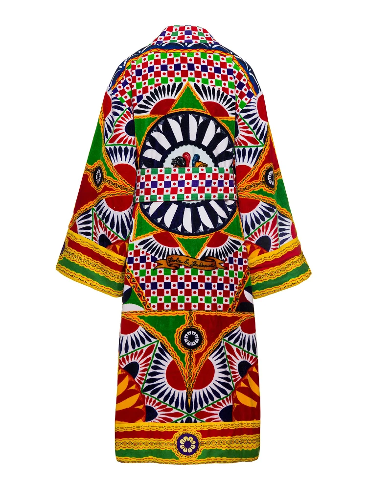 Multicolor Kimono Bathrobe with All-Over Carretto Siciliano Print in Cotton Dolce & Gabbana alternative