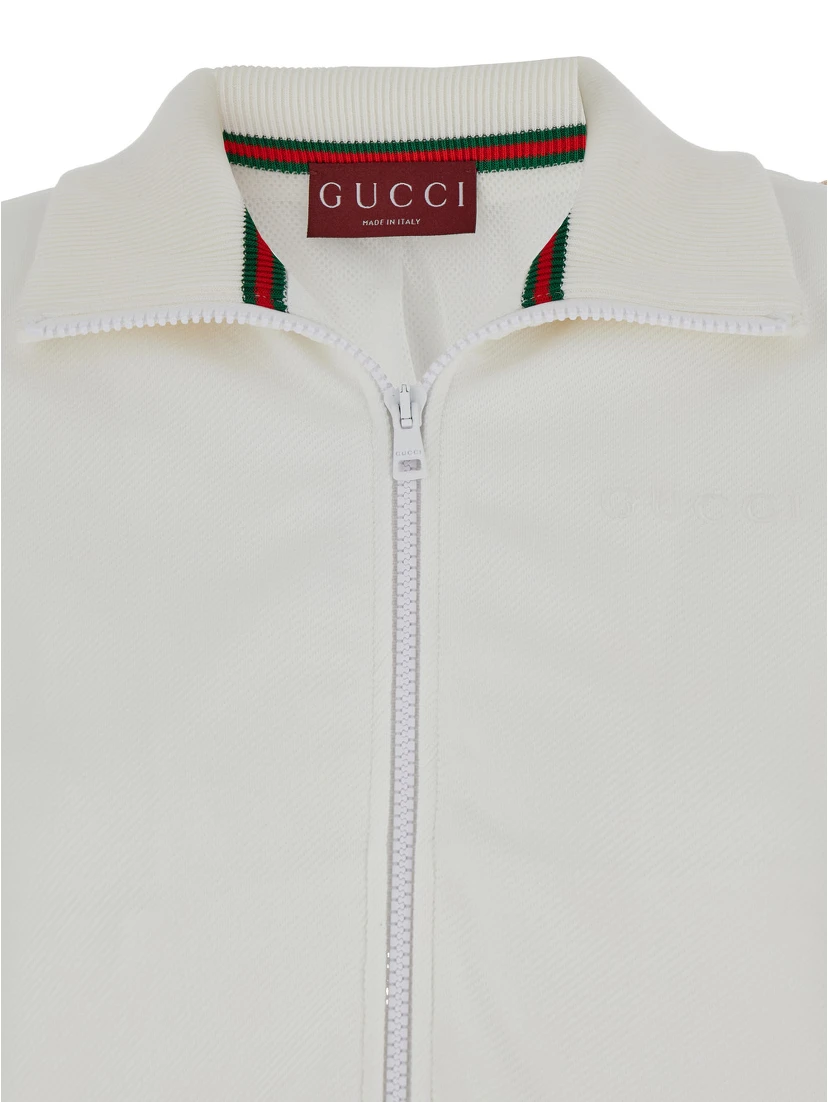 White Crop Sweatshirt with Web Detail in Polyamide Woman