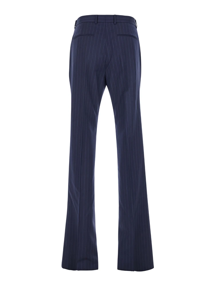 Blue Flared Pants with High Waist in Wool Man alternative