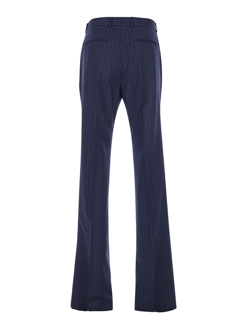 Blue Flared Pants with High Waist in Wool Man