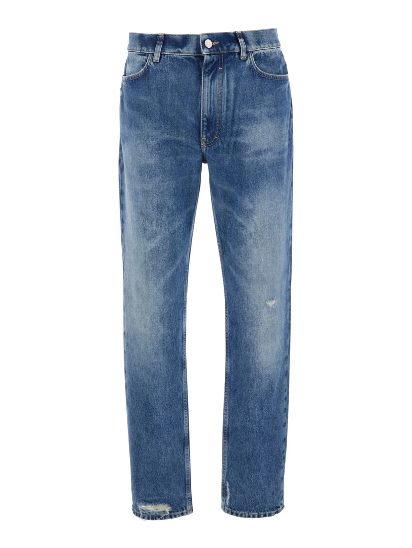 Blue Five Pocket Denim Jeans in Man