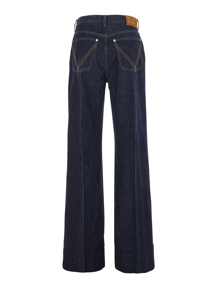 Indigo Blue Palazzo Jeans with Logo Patch on the Back in Cotton Woman
