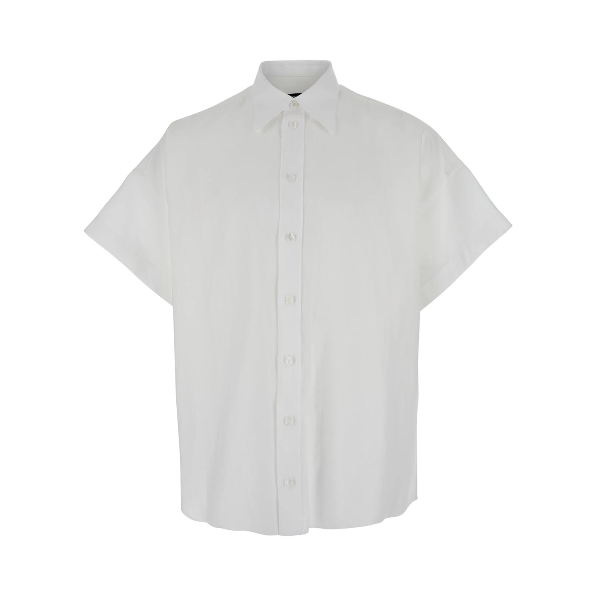 White Shirt with  Classic Collar and Wide Short Sleeves in Linen Man