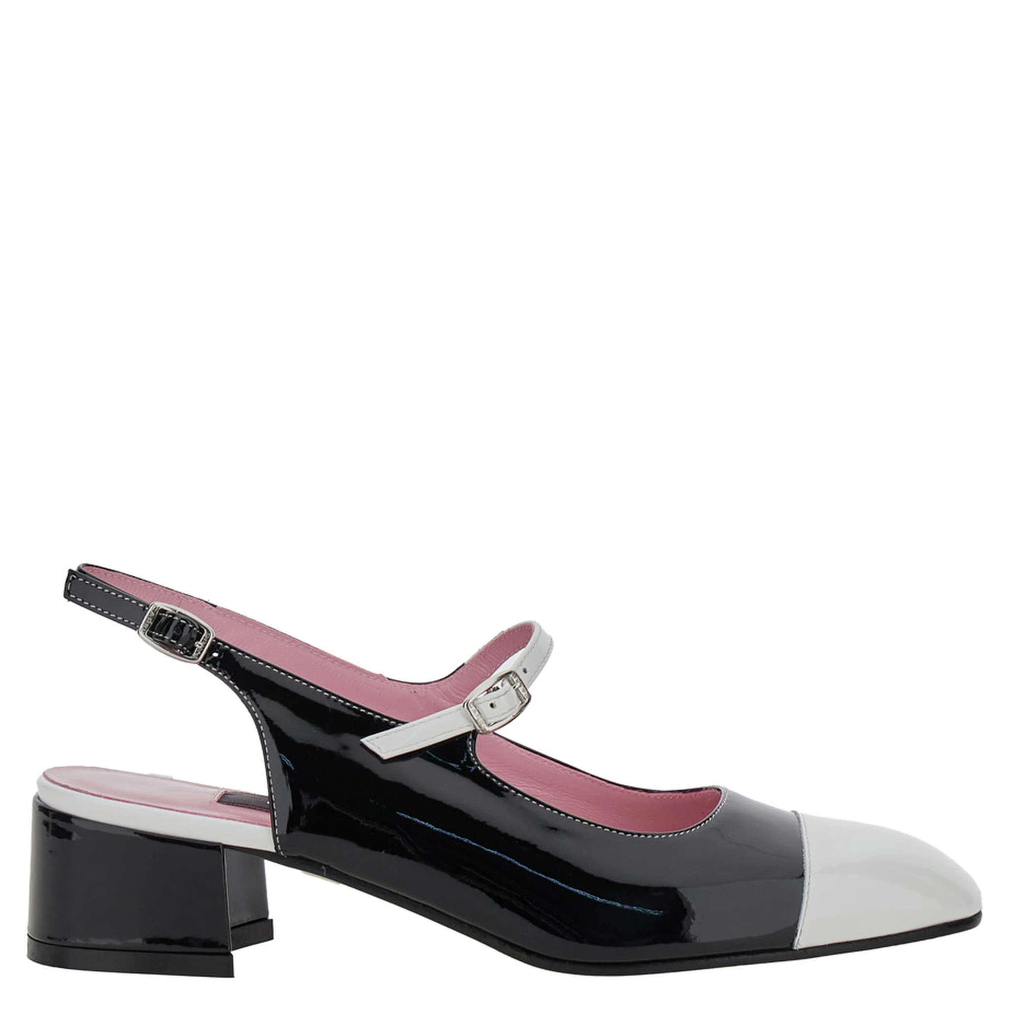 Ischia Black Slingback Pumps with Adjustable Strap in Patent Leather Woman