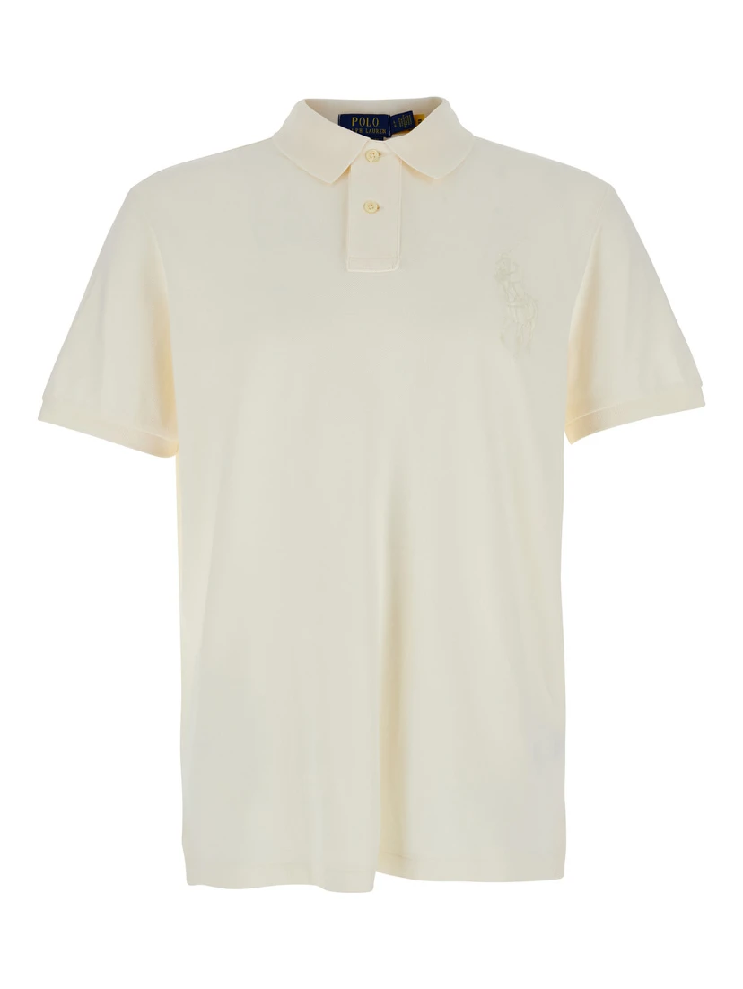 "Custom Slim Fit" White Polo Shirt with Large Pony Detail on the Front in Cotton Piquet Man