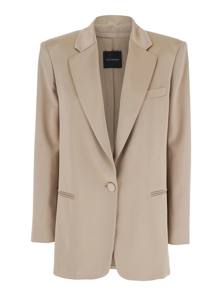 Guia Beige Single-Breasted Jacket with Notched Revers and Shoulder Pads in Wool Blend Stretch Woman