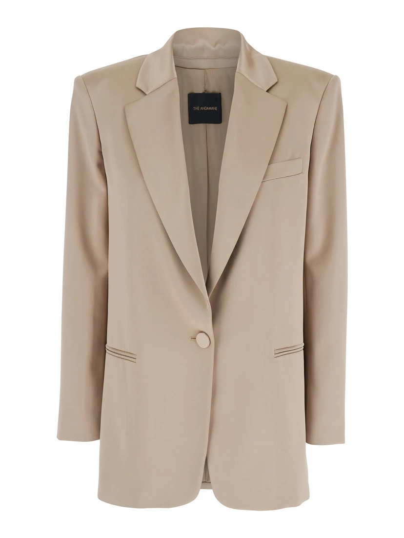 Guia Beige Single-Breasted Jacket with Notched Revers and Shoulder Pads in Wool Blend Stretch Woman