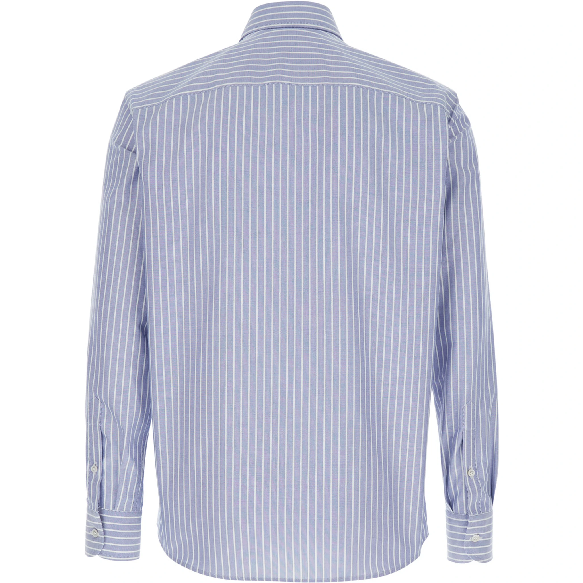 Light Blue Shirt with Logo Detail on the Front and All-Over Striped Motif in Cotton Man