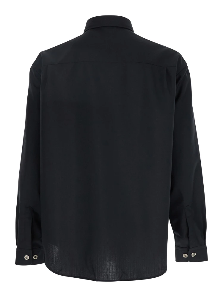 Black Shirt with Classic Collar in Virgin Wool Blend Man alternative