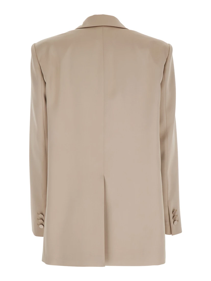 Guia Beige Single-Breasted Jacket with Notched Revers and Shoulder Pads in Wool Blend Stretch Woman