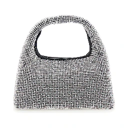 The Mini Sack Metallic Handbag with Logo Patch on the Rear and All-Over Crystal Embellishments in Tech Fabric Woman