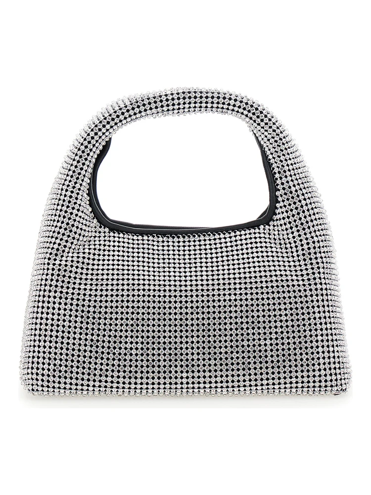 The Mini Sack Metallic Handbag with Logo Patch on the Rear and All-Over Crystal Embellishments in Tech Fabric Woman