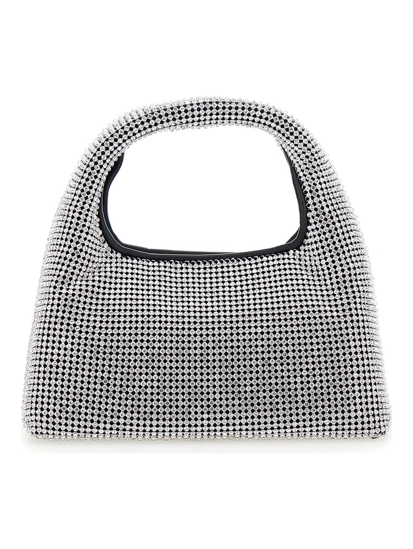 The Mini Sack Metallic Handbag with Logo Patch on the Rear and All-Over Crystal Embellishments in Tech Fabric Woman