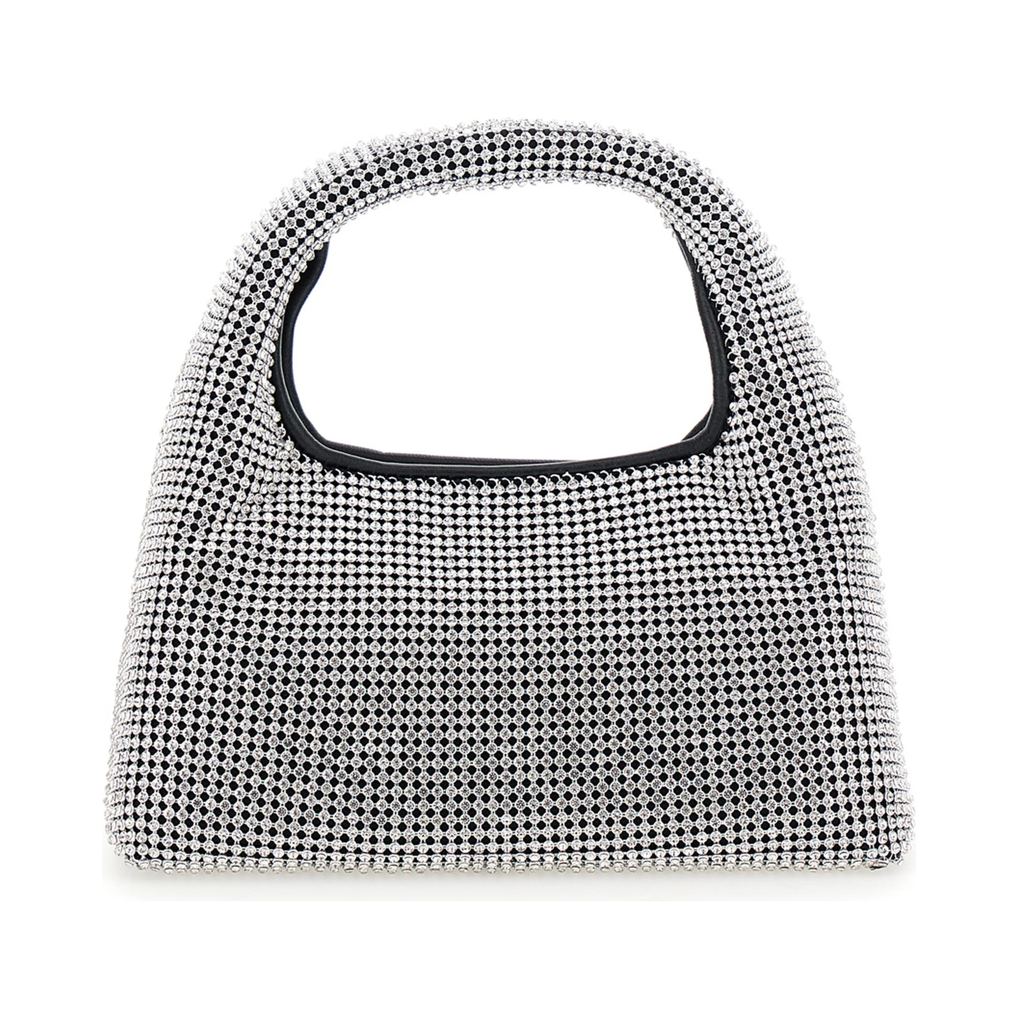 The Mini Sack Metallic Handbag with Logo Patch on the Rear and All-Over Crystal Embellishments in Tech Fabric Woman