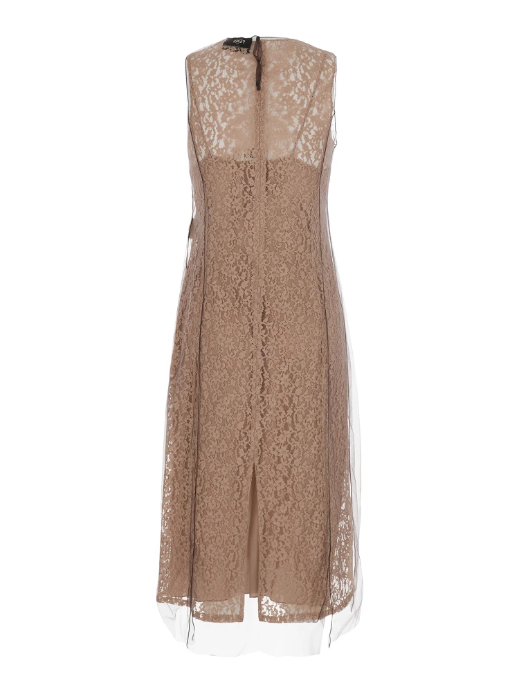 Beige Sleeveless Crewneck Dress with Floral Embroidery in Lace Woman alternative