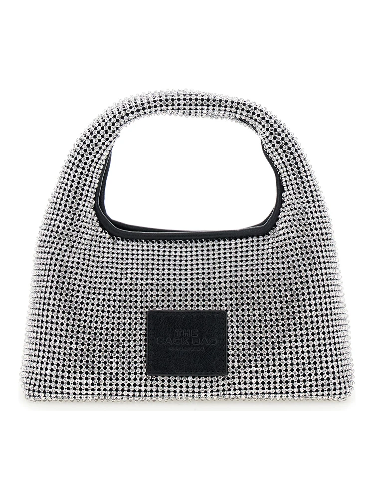 The Mini Sack Metallic Handbag with Logo Patch on the Rear and All-Over Crystal Embellishments in Tech Fabric Woman alternative