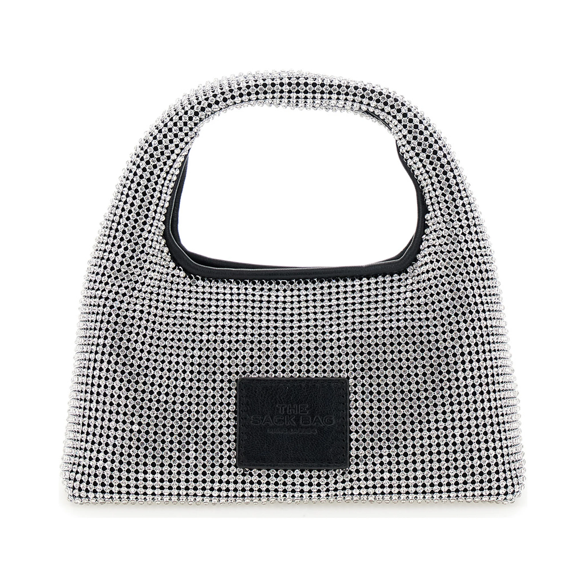 The Mini Sack Metallic Handbag with Logo Patch on the Rear and All-Over Crystal Embellishments in Tech Fabric Woman