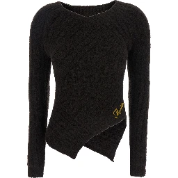 Brown Sweater with Asymmetrical Design and Logo Lettering in Wool Woman