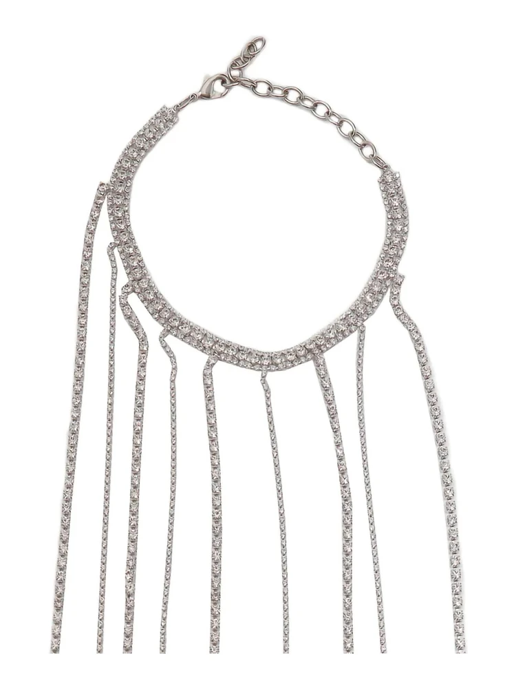 Silver-Colored Necklace with All-Over Applied Glass Crystals and Adjustable Clasp in Brass Woman alternative