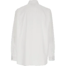 White Shirt with Classic Collar and Logo Detail on the Front in Cotton Man