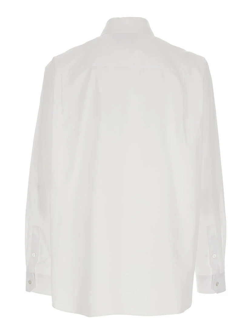 White Shirt with Classic Collar and Logo Detail on the Front in Cotton Man