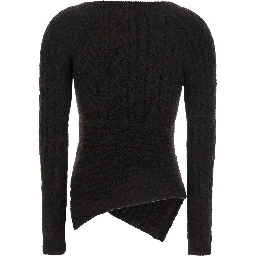 Brown Sweater with Asymmetrical Design and Logo Lettering in Wool Woman