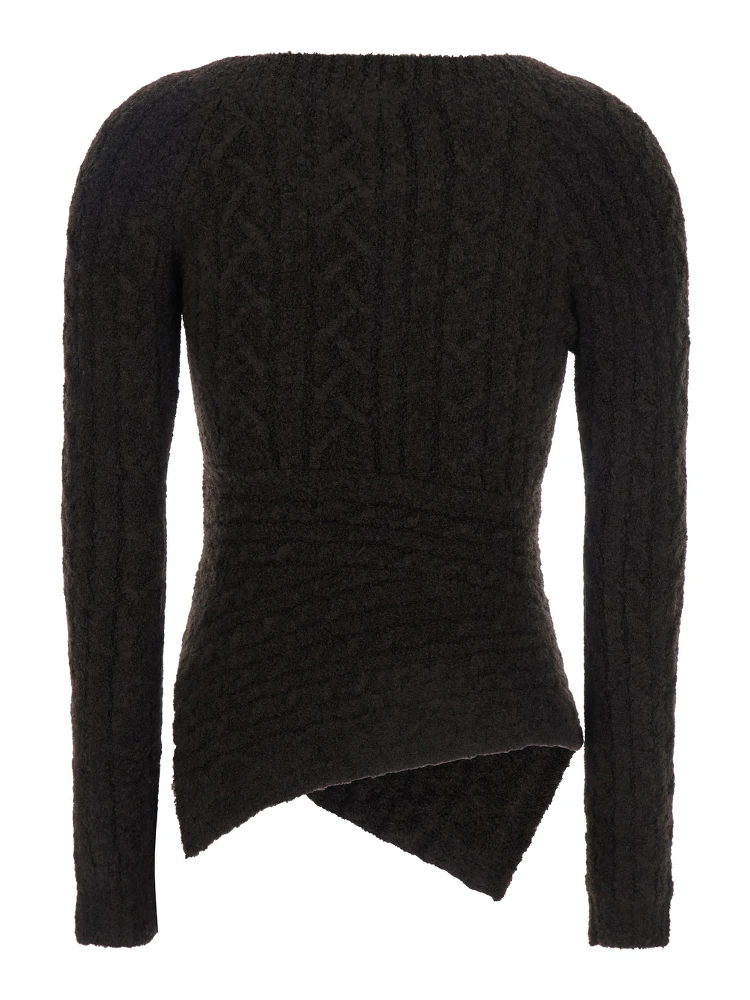 Brown Sweater with Asymmetrical Design and Logo Lettering in Wool Woman alternative