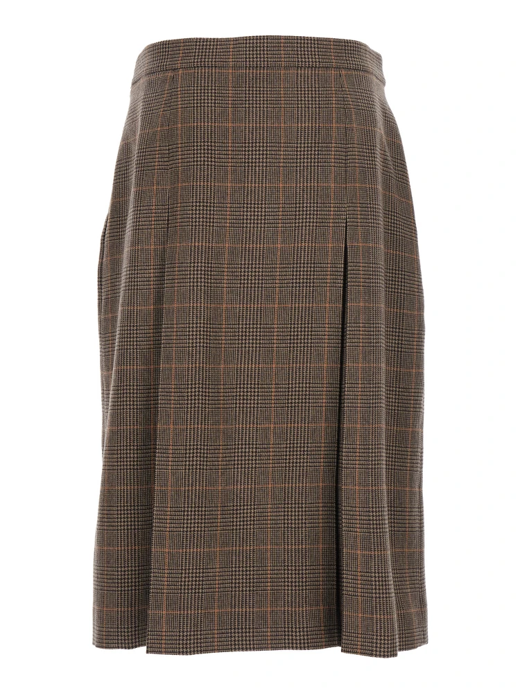 Grey Midi Skirt with Side Concealed Zip Closure and All-Over Check Motif in Wool and Cashmere Woman alternative