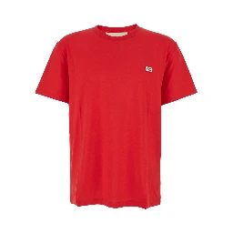 Red Crewneck T-Shirt with VLogo on the Front in Cotton Man