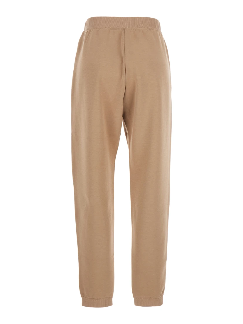 Violino Beige Pants with Elastic Waist and Logo Lettering Embroidery on the Side in Cotton Jersey Woman