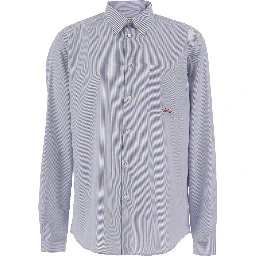 Light Blue Shirt with Classic Collar and All-Over Striped Motif in Cotton Man
