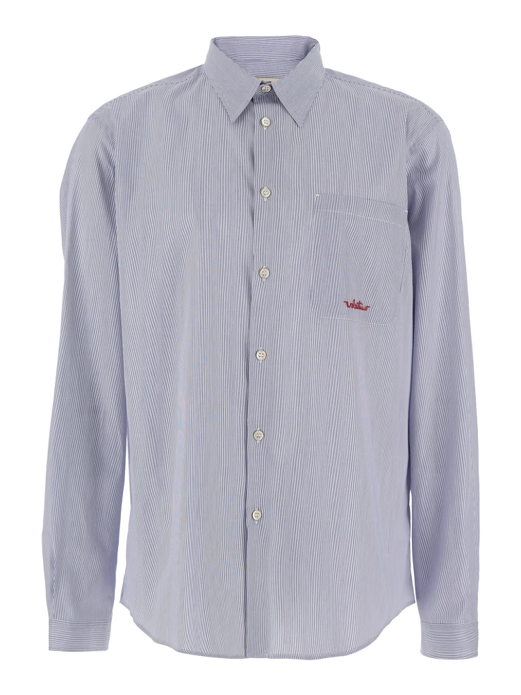 Light Blue Shirt with Classic Collar and All-Over Striped Motif in Cotton Man