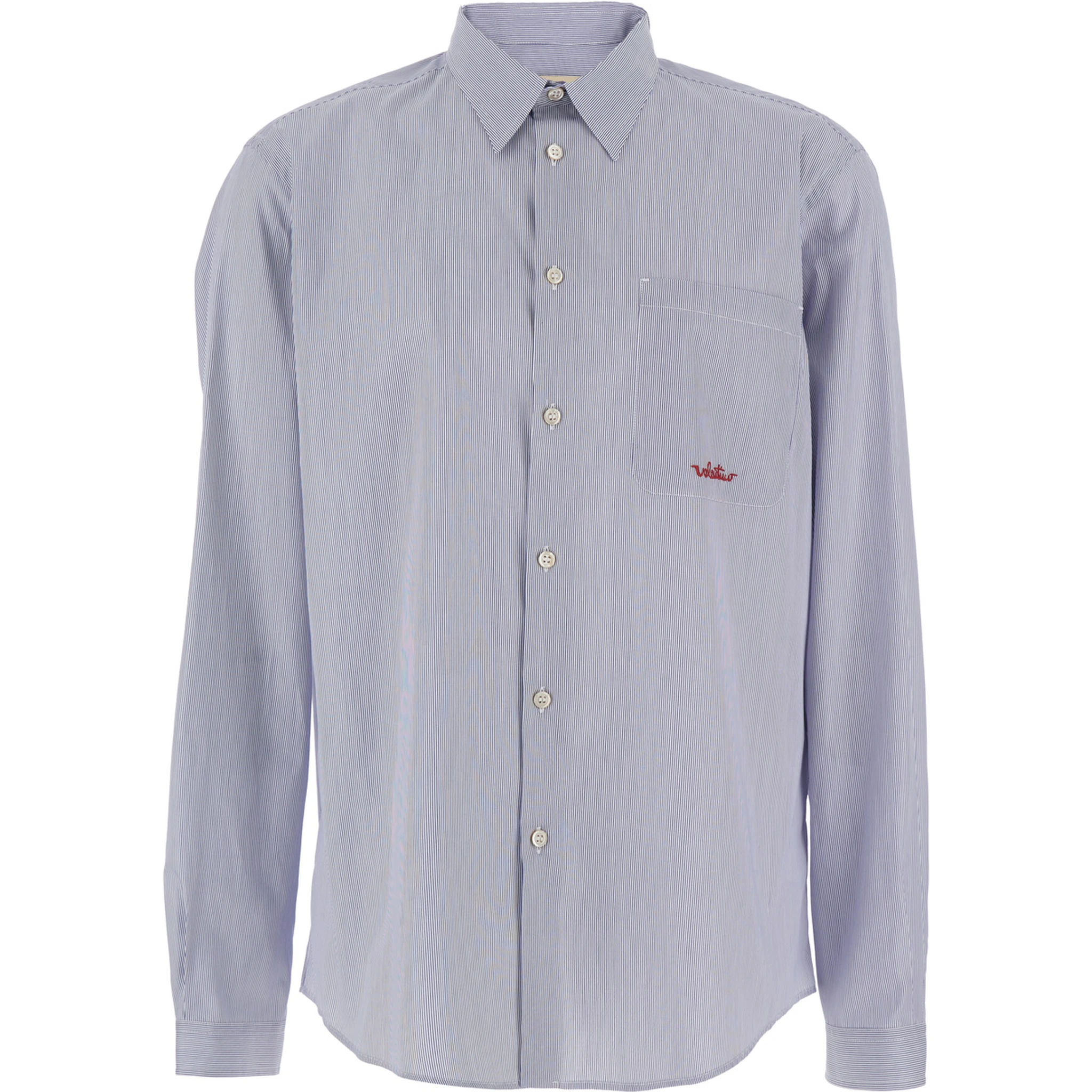 Light Blue Shirt with Classic Collar and All-Over Striped Motif in Cotton Man