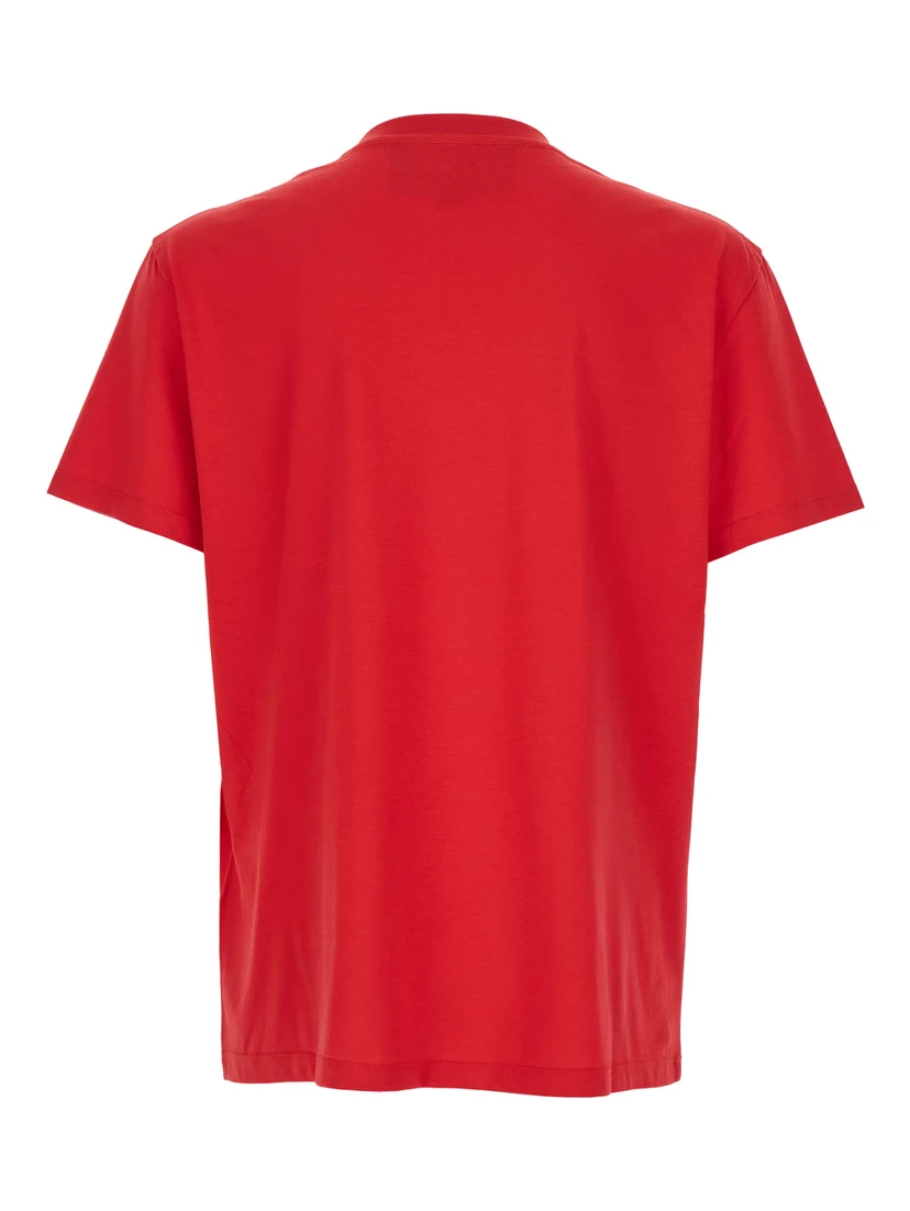 Red Crewneck T-Shirt with VLogo on the Front in Cotton Man