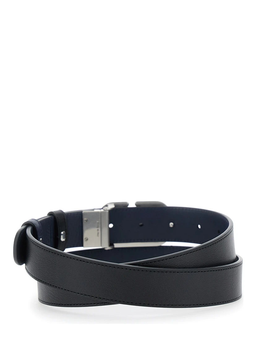 Black Reversible Belt with VLogo Plaque in Leather Man