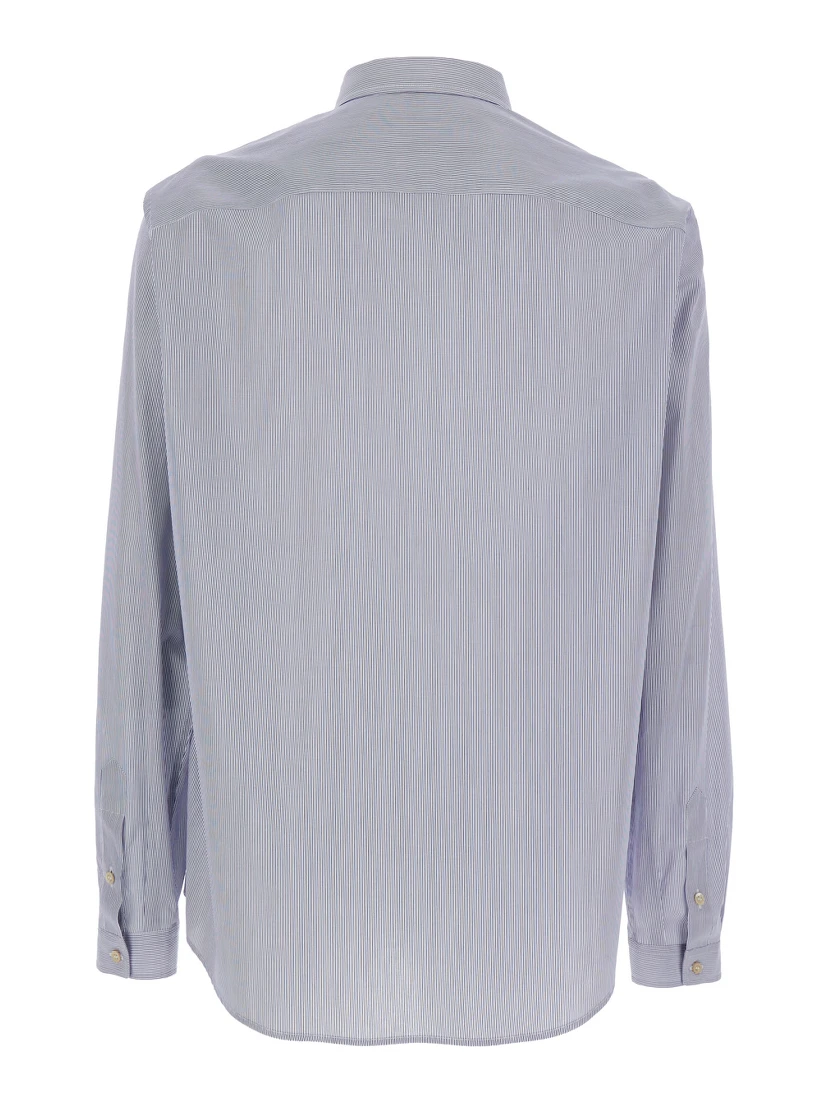 Light Blue Shirt with Classic Collar and All-Over Striped Motif in Cotton Man