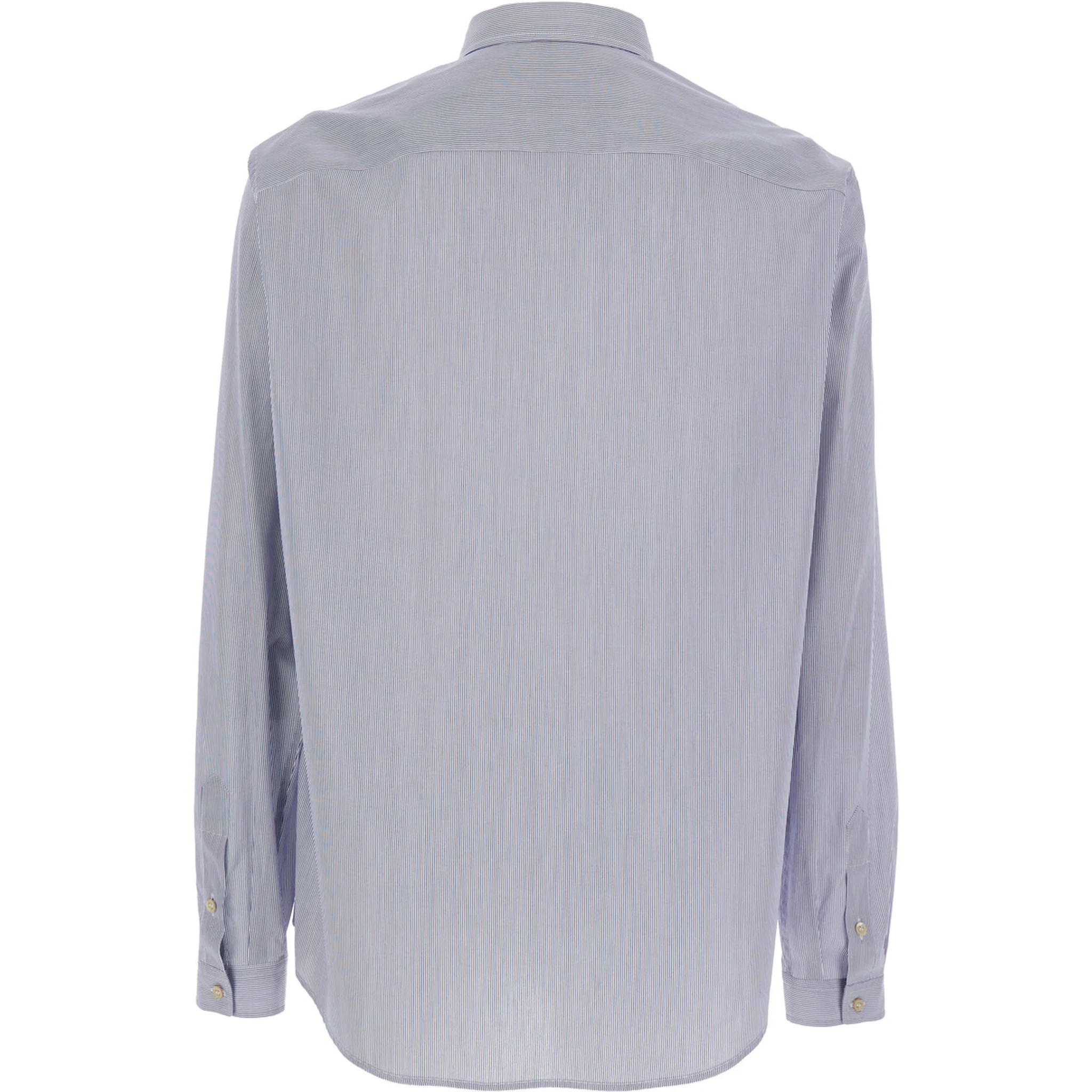 Light Blue Shirt with Classic Collar and All-Over Striped Motif in Cotton Man