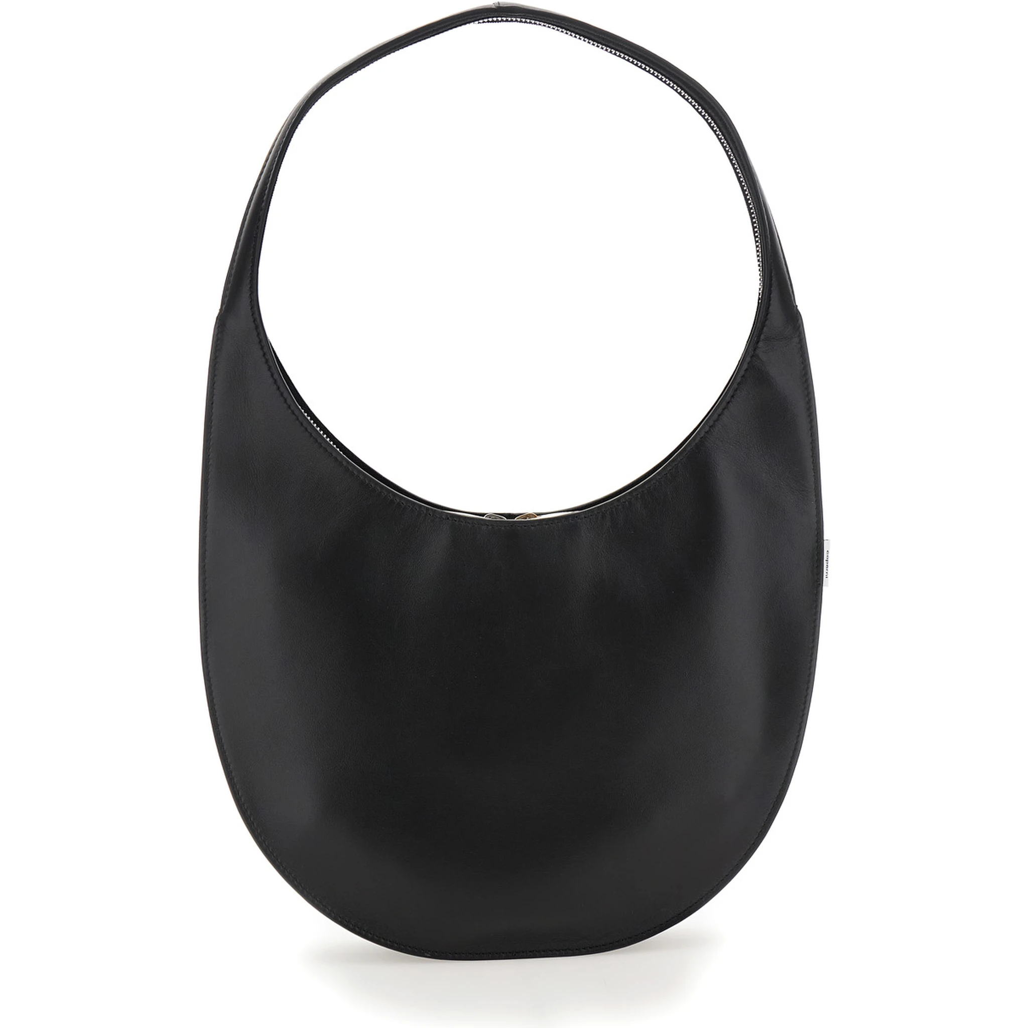 Swipe Medium Black Shoulder Bag with Logo on Front in Leather Woman